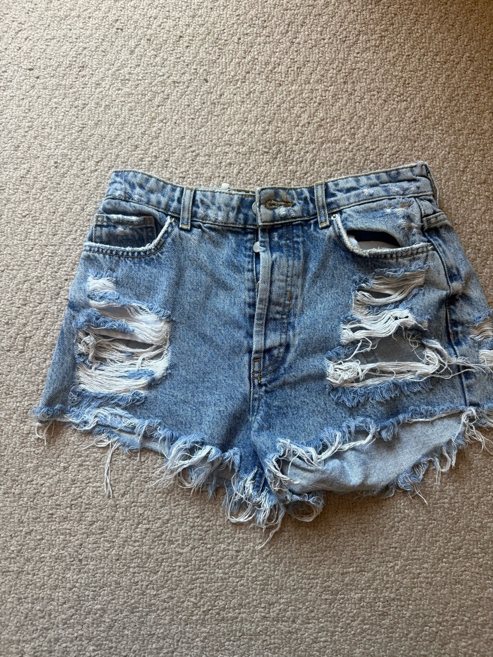 Bershka Light Blue Distressed Denim Shorts